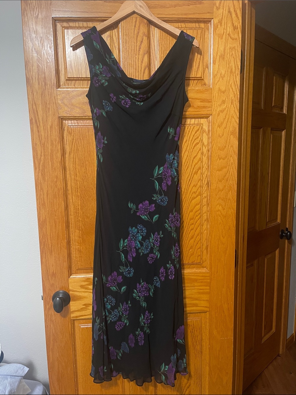Black Floral Cowl Neck Maxi Dress Eva Blue